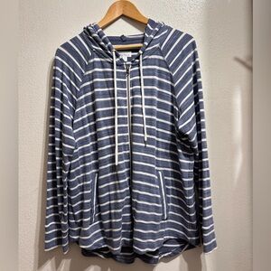 Market & Spruce Striped Zip Front Hoodie | Women’s XXL Blue/White